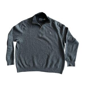 Polo Ralph Lauren Sweater Mens 2XL Gray Washable Cashmere Quarter Zip Pullover